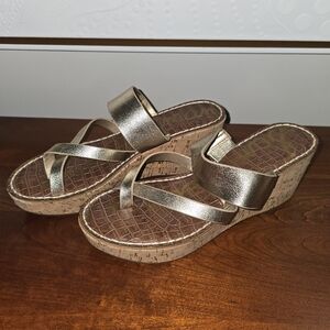 Sam Edelman Metallic Gold Cork Wedge Sandals